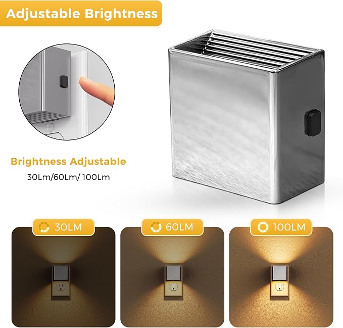 L LOHAS LED Night Light,Night Lights Plug into Wall,[2-Pack] Dimmable Night Light with Light Sensor,3000K Warm White,Silver Nightlight for Bathroom Hallway Kitchen