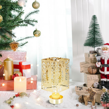 Beaupretty Rotating Candle Holder Christmas Carousel Spinning Candlestick Tealight Holder Romantic Candle Spinner for Holiday New Year Party Wedding Golden