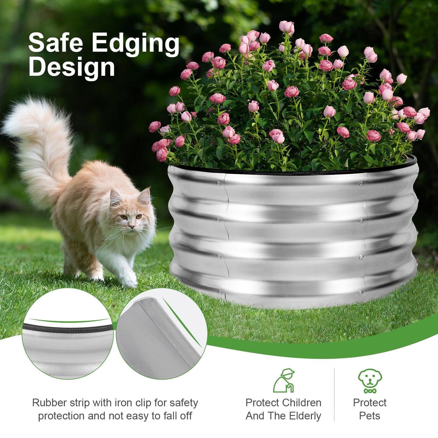 Permade Galvanized Raised Garden Bed- 2Pcs Metal Planter Boxes Outdoor | 12" Tall 24" Round Steel Raised Bed Kit & Fire Pit Ring for Gardening with Protective Tape for Vegetables, Flower (Sliver)
