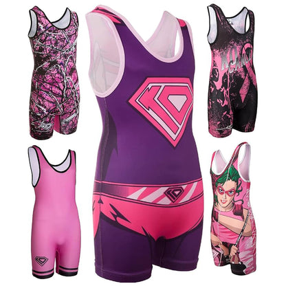 KO Sports Gear Unisex Wrestling Singlet for Youth Wrestlers - Wrestling Singlet for Boys & Girls - Bold Durable Uniform, Stretchy Breathable Material - KO Kid Girl, Youth XX-Small
