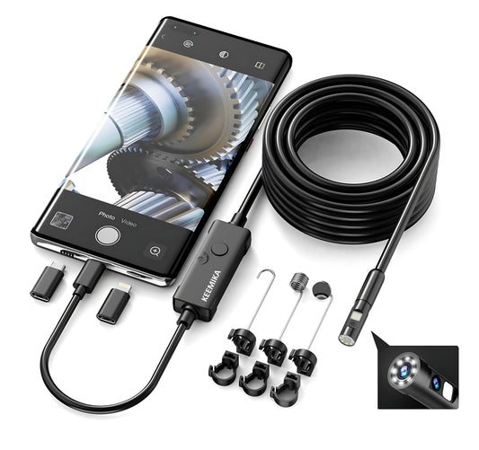 1920P HD 16.4FT Dual-Lens Endoscope Camera with Light, USB Type C Borescope, Pipe Semi-Rigid Snake, Scope Camera with 8+1 LED Lights for Android and iOS Smartphones, iPhone, iPad, Samsung. KEEMIKA