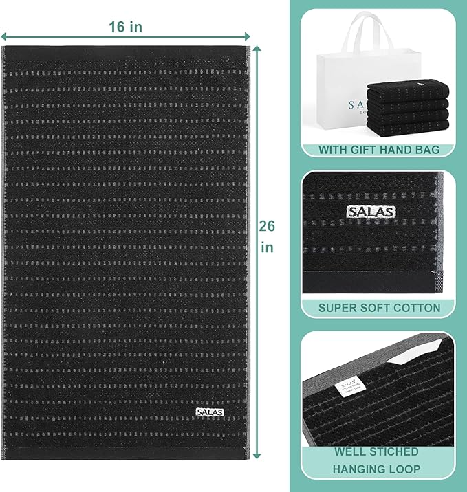 SALAS Kitchen Dish Towels, Bulk Cotton Kitchen Hand Towels, 390 GMS Plaid Dish
