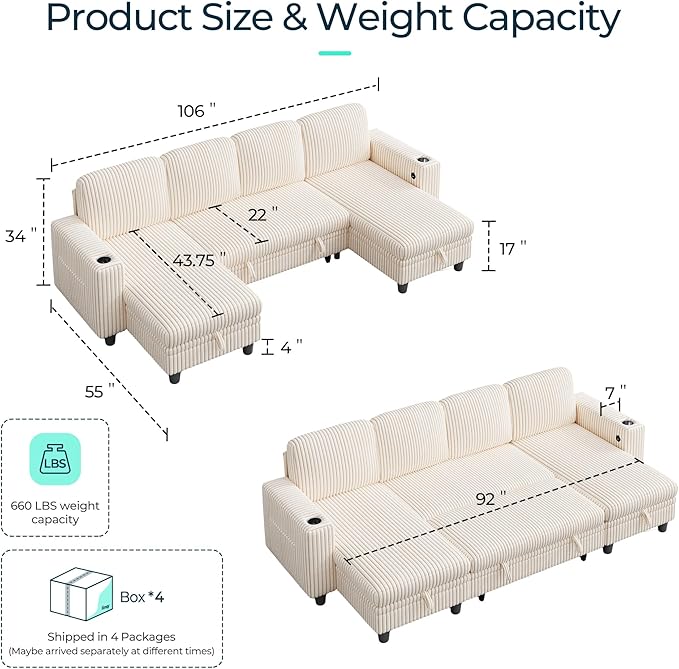 LINSY HOME Sectional Sleeper Sofa