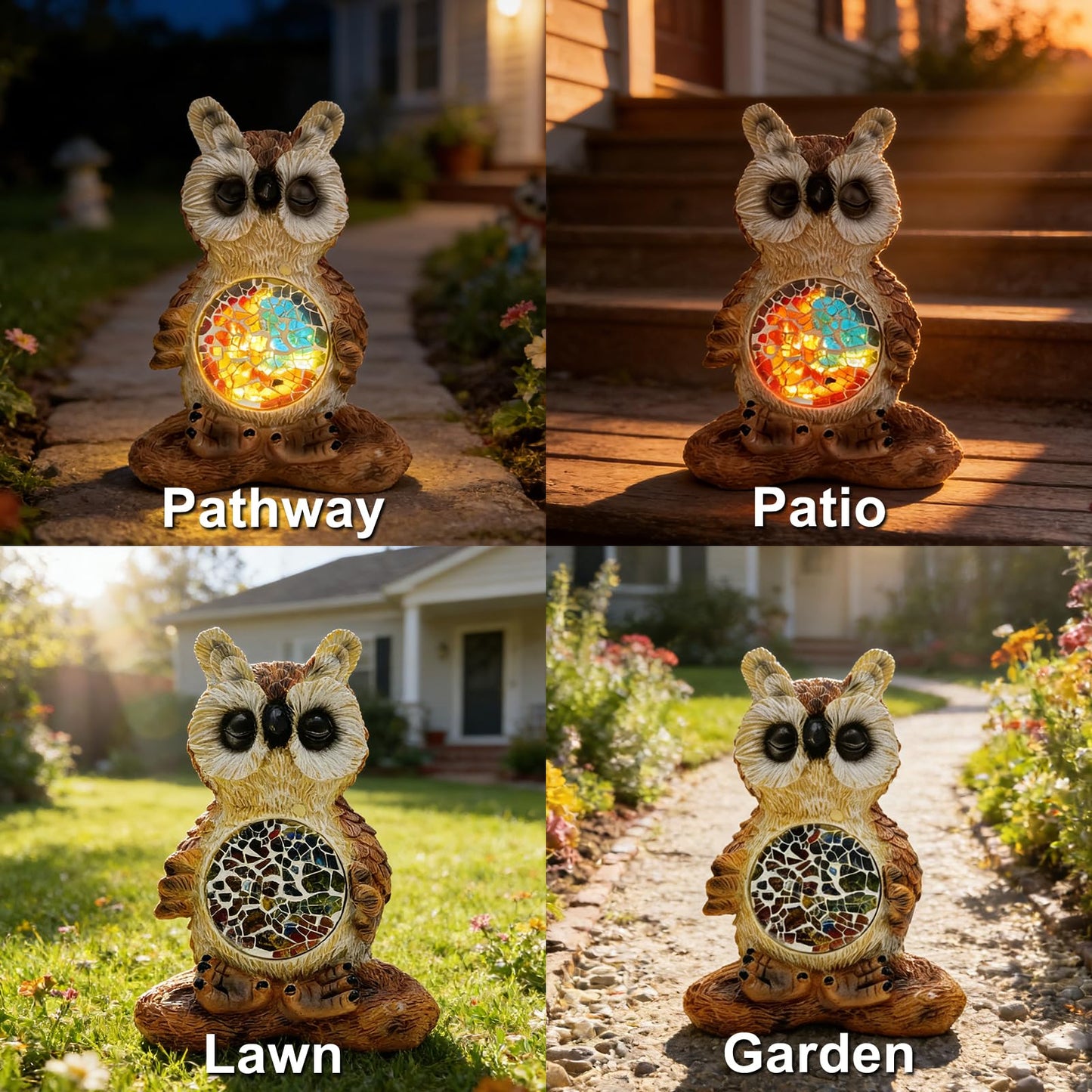 Vasesun Solar Owl Garden Statues Decor for Outdoor, Brown Yoga Owl Figurine Lights for Lawn Patio Yard Decoration - Unique Christmas Housewarming Gift for Grandma Wowen Mom