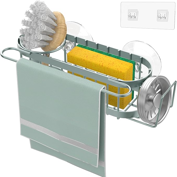 Cisily Sage Green Kitchen Sink Caddy Sponge Holder in the Sink, Stainless Steel