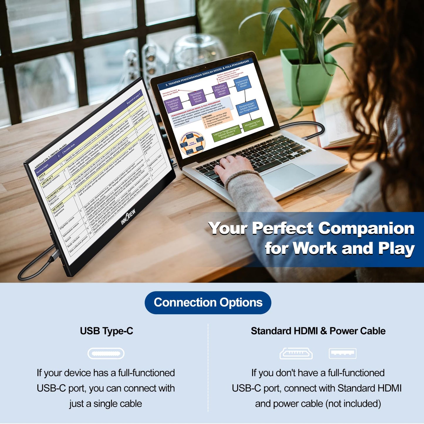 InnoView Portable Monitor Touchscreen 15.6" 1080P 10-Point Touch Screen Monitor Portable with Protective Sleeve Built-in Stand, 1200:1 HDMI USB C Travel Monitors for Laptop, PC, Phone