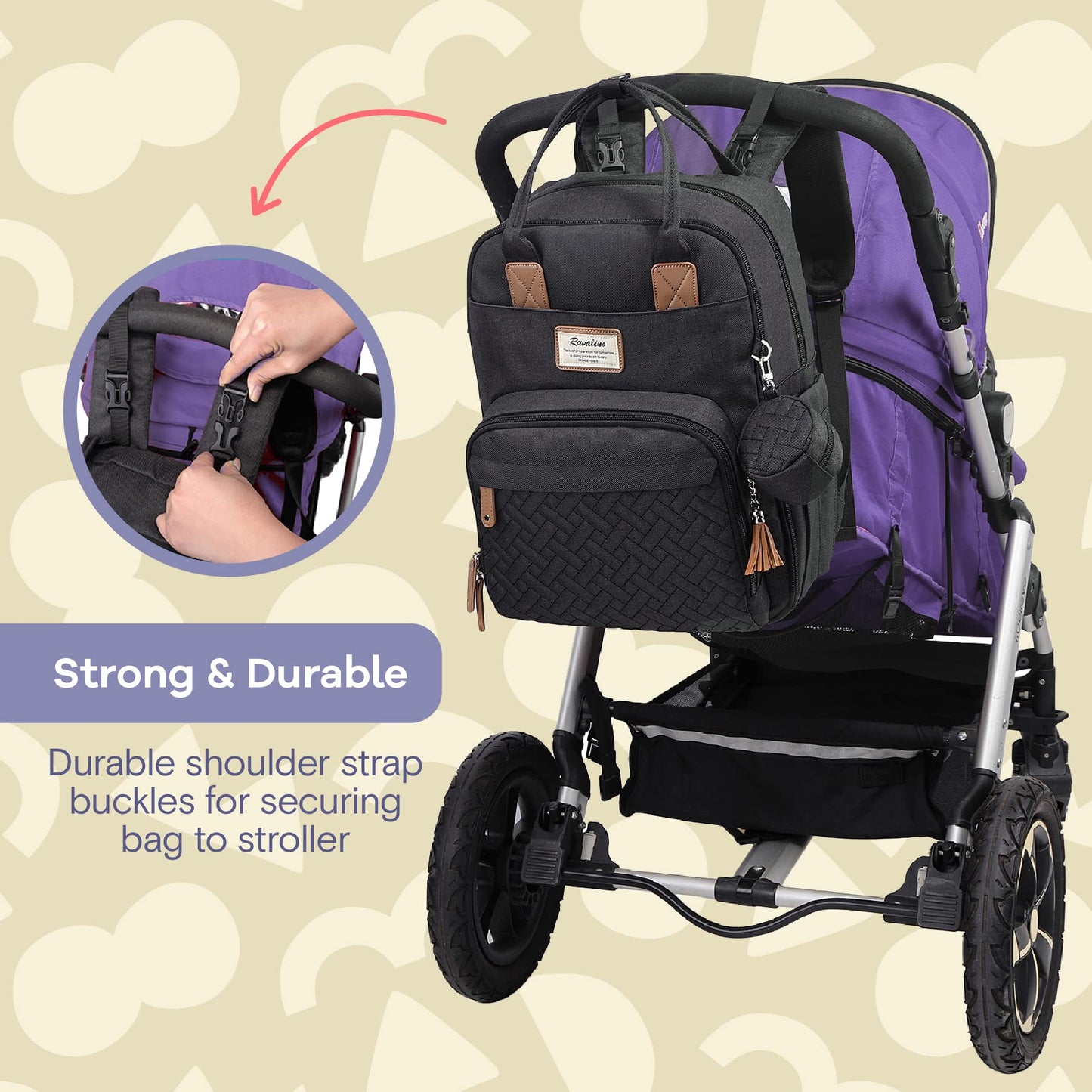 RUVALINO Baby Changing Bag Backpack, Neutral All-in-One Nappy Backpack for, Multifunction Baby Bags with Portable Changing Pad, Stroller Straps, Pacifier Case and Insulated Pockets, Black