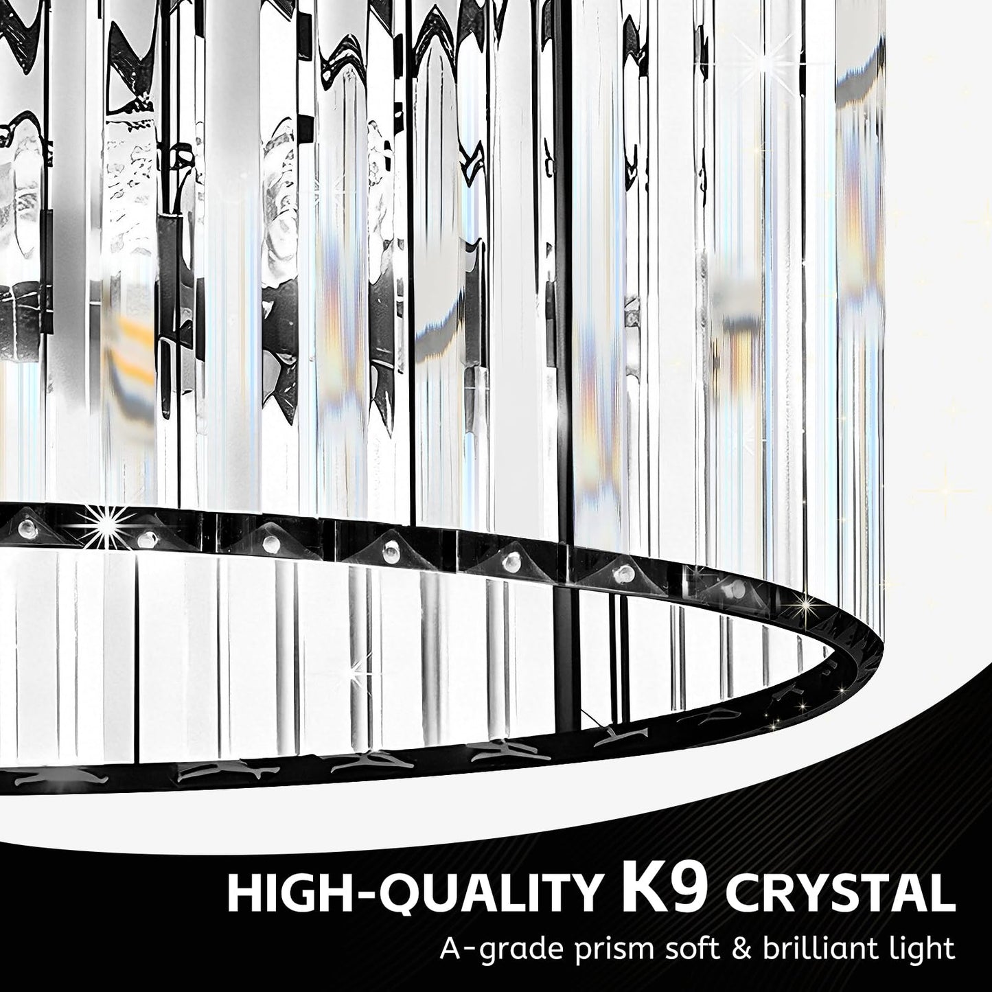 KRETAELY 17.7" Black Crystal Chandelier, 6-Light Crystal Chandeliers for Dining Room with Adjustable Height, Farmhouse Dining Room Light Fixture for Dining Room, Living Room, Bedroom, Entryway