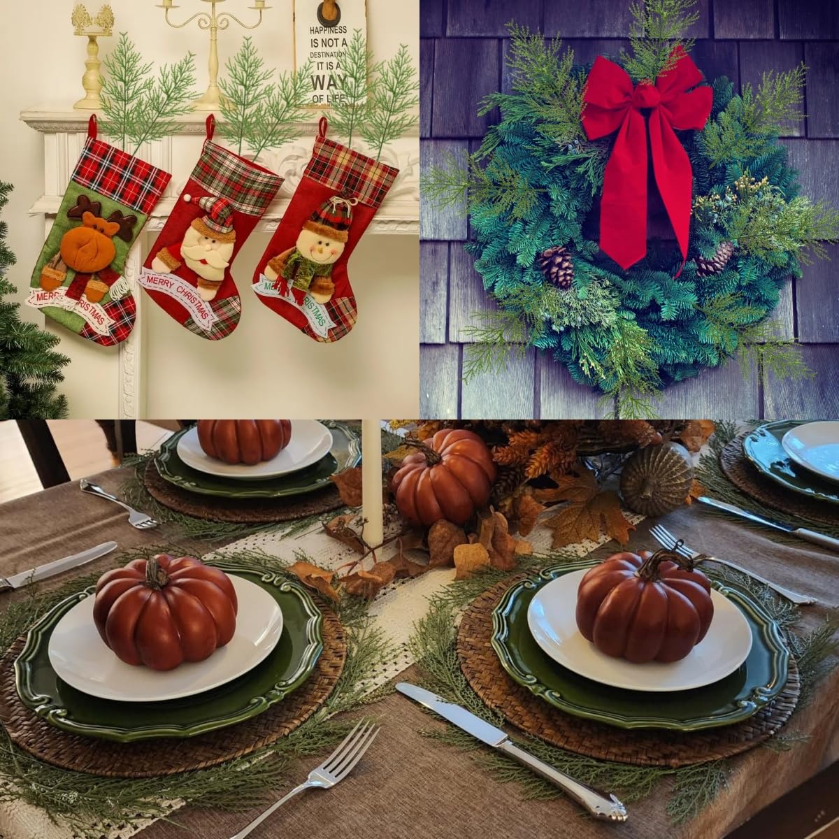 YGbridge Christmas Greenery Stems, 60 Pcs Pine Picks, Faux Cedar Picks for Tree, Artificial Branches for Decorations Home Wreath DIY (60, Green)