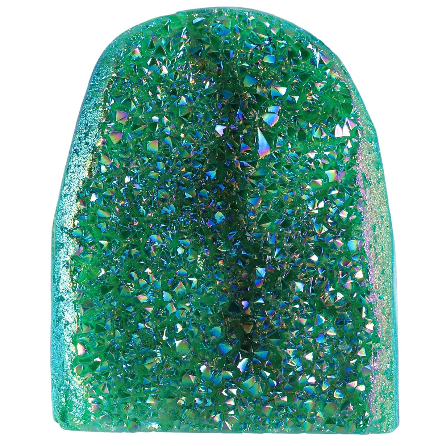 Nupuyai Rainbow Titanium Coated Crystal Geode Cluster Irregular Raw Rock Quartz Stone Mineral Specimen for Home Office Decor Feng Shui, Green
