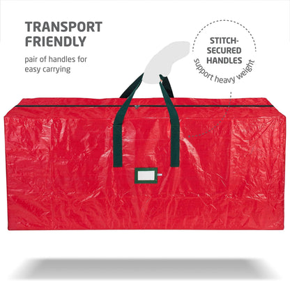 Zober Christmas Tree Storage Bag - Fits 7.5 Ft Artificial Trees - Plastic, Waterproof Christmas Tree Bag For Storage Box For Xmas - Strong, Durable Handles - Label Card Slot - Red