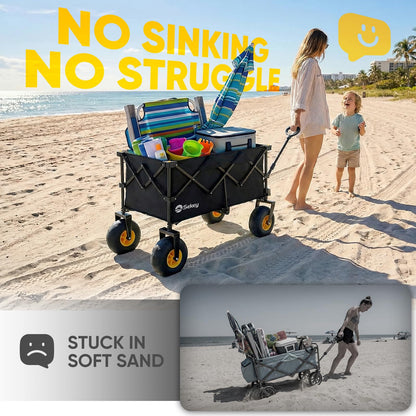 Sekey Heavy Duty Beach Wagon with 9" Big Sand-Proof Wheels – 600lb Capacity, 200L Oversized Foldable Cart | Adjustable Handle & All-Terrain Tires for Sand, Camping, Groceries