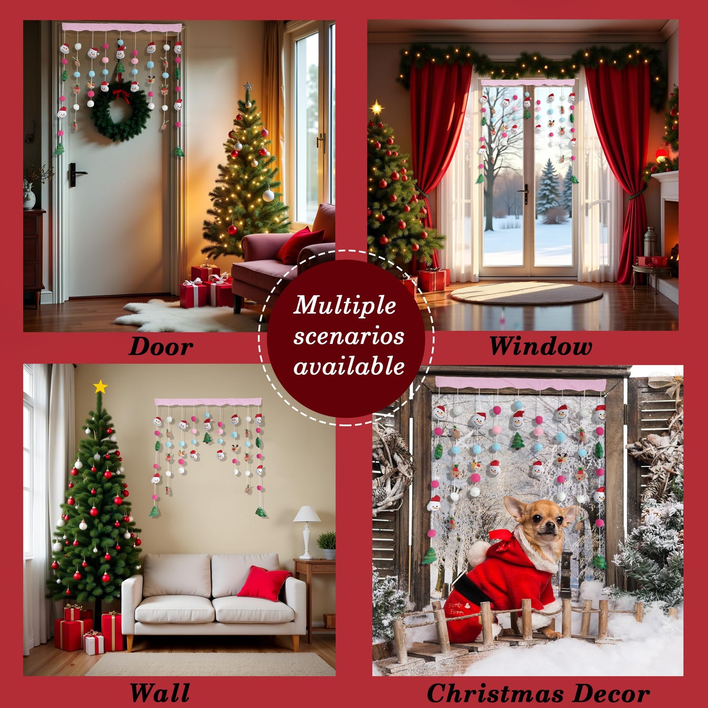 Kynthyre Cute Plush Christmas Curtain for Door Window Wall 33" W x 36" L Self-Adhesive Curtain for Living Room and Bedroom Decor