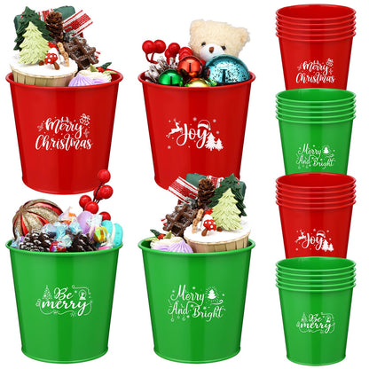 LIUBUJINGYING 20 Pcs Christmas Metal Buckets Christmas Galvanized Flower Planters Pots Red Green Farmhouse Metal Pail Rustic Decorative Gardening Containers for Party Home Xmas Outdoor Indoor Decor