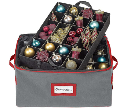 HOLDN’ STORAGE Christmas Ornament Storage Box with Dividers - Fits 96-3” Ornaments, 4 Removable Trays, Durable & Space-Saving, Clear Top Lid, Convenient Storage Designed, Grey