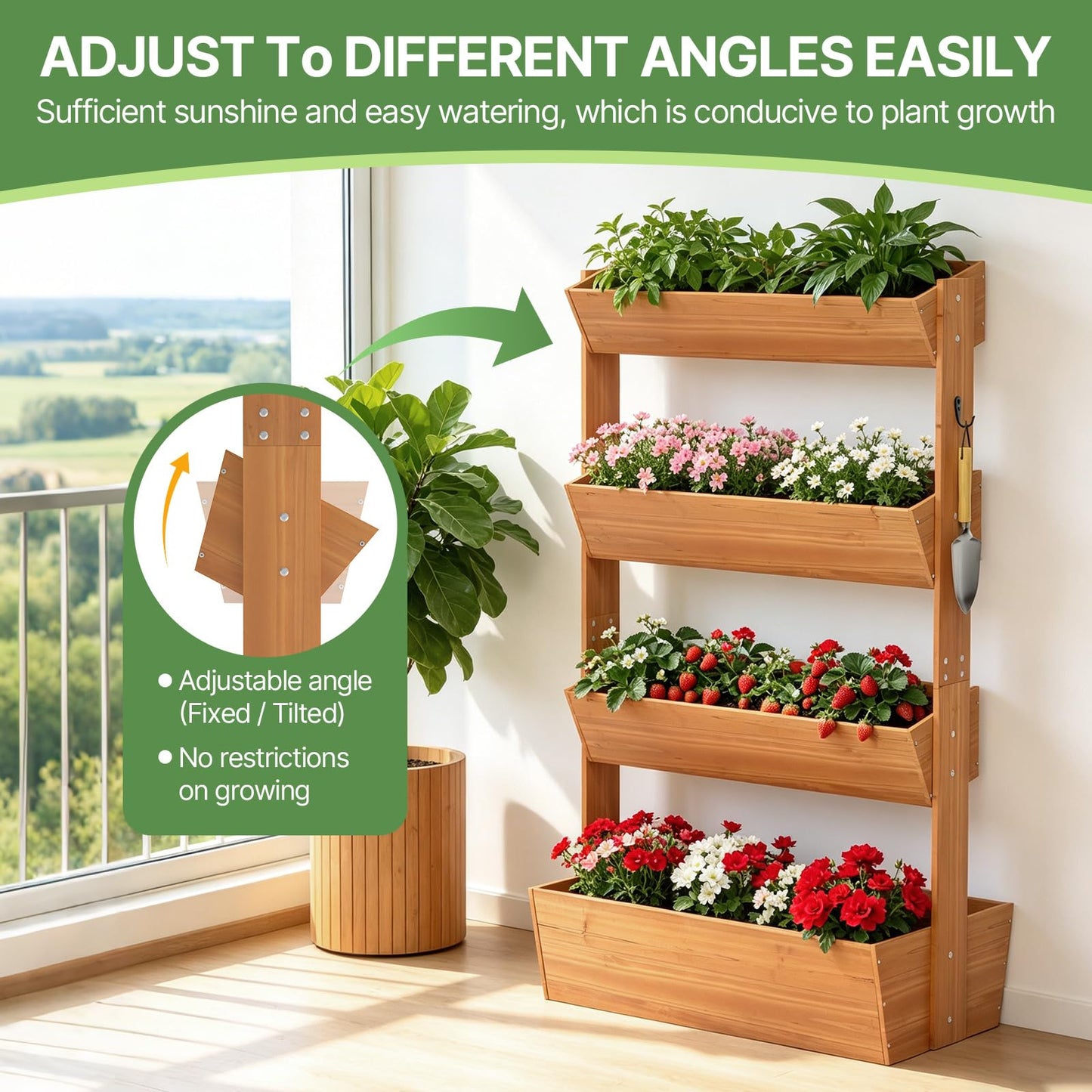 Suteck Raised Garden Bed, Vertical Wooden Raised Garden Bed, 4 Tier Garden Planters Freestanding Plant Stand Flower Rack Wooden Planter Box For Plants Flowers Herbs Vegetables Indoor Outdoor Gardening