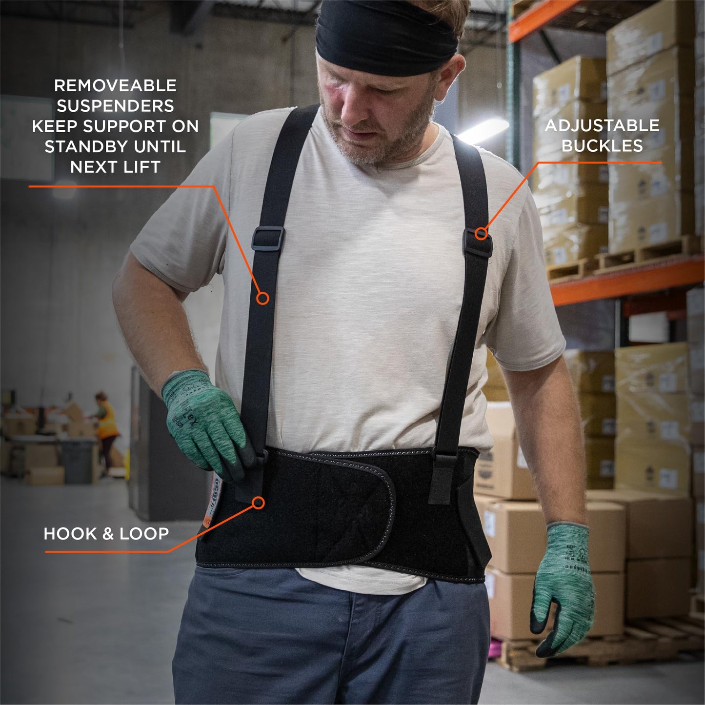 Ergodyne ProFlex 1650 Back Support Belt, 7.5" Elastic, Adjustable, Removeable Straps, Black, Medium