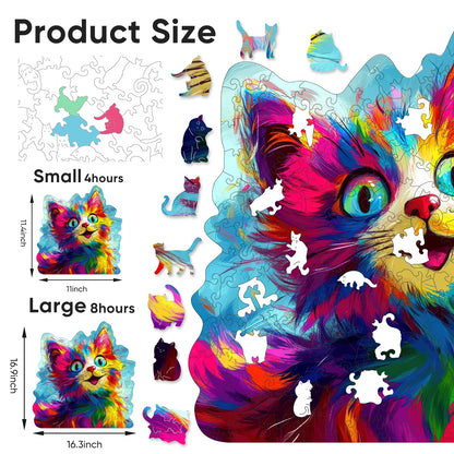 Bovearto 200 Piece Wooden Jigsaw Puzzles for Adults, Cat Puzzles with Unique Animal Shapes, Brain Teaser for Kids Ages 8+, Comes with Storage Box & Puzzle Gift Box, Bold Color Art (11" x 11.4")