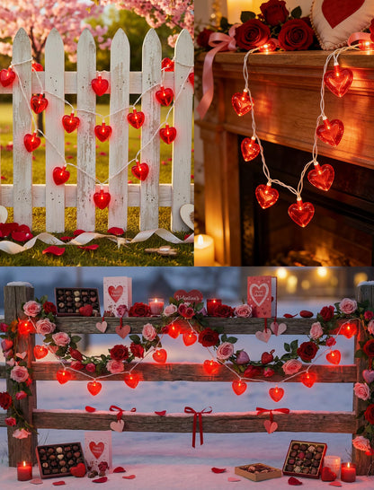 Valentines Red Heart String Lights Plug in, 8.5Ft Outdoor Valentine's Day Decorations Lights with 10 LED Red Heart Lights, Heart Fairy String Lights for Indoor Home Window Wedding Party Xmas Decor