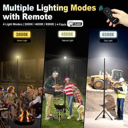 SYLSTAR 360° Rechargeable Work Light with Remote &Telescopic Stand (8.4Ft), 3000LM Ultra Bright 3CCT Dimmable, 6000mAh Battery, Portable Camping Light for Jobsite Workshop Sports Emergencies