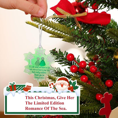 Friendship Snowflake Keepsake Ornament, Sea Glass Friendship Decor, Christmas Tree Seaglass Heart-Shaped Hanging Decorations for Best Friends, Friendsgiving Gifts for Bestie(Mix)