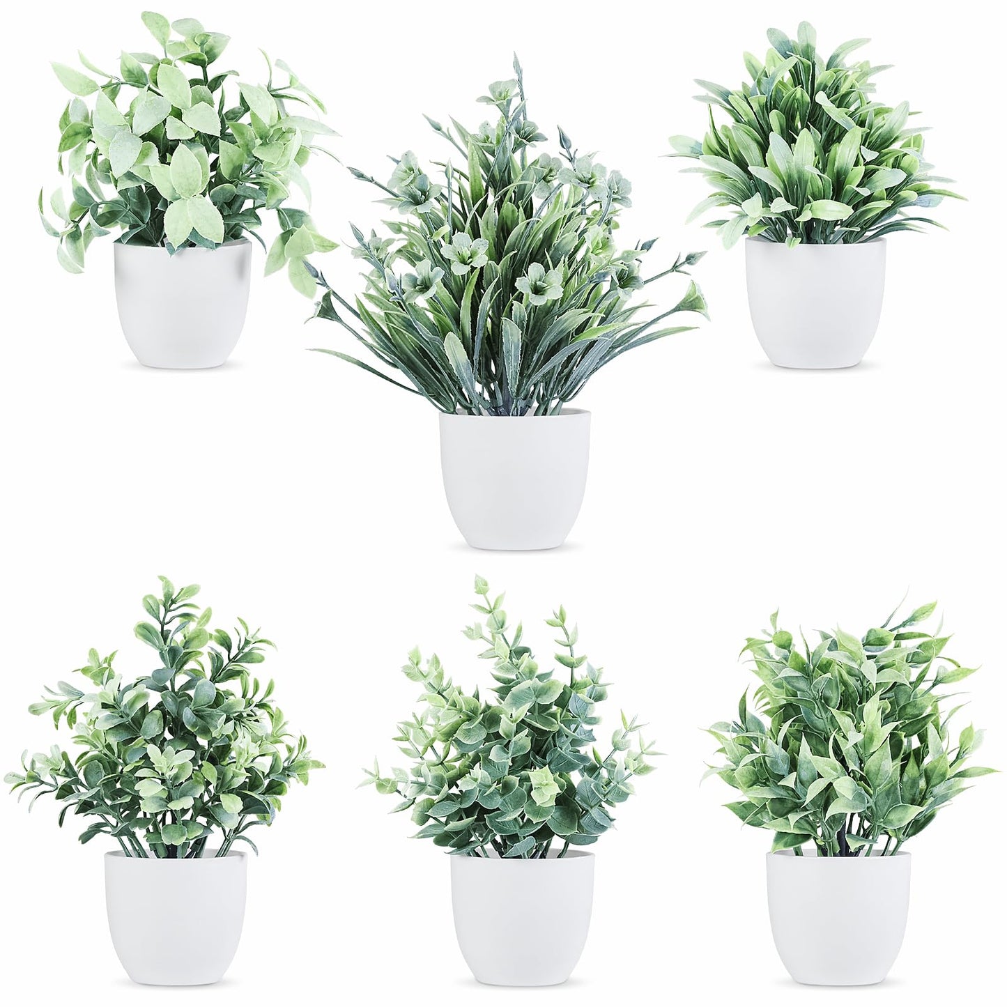 TngsChryxia 6pcs Mini Fake Plants Office Decor for Women, Small Artificial Plants Home Spring Decor Living Room, Indoor Small Plant Potted Faux Greenery for Farmhouse Bathroom Decorations