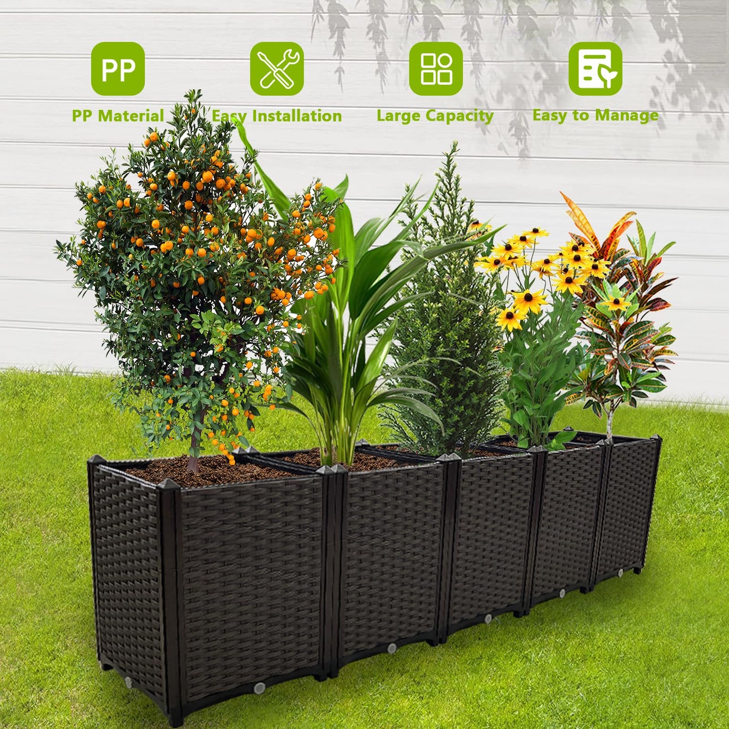TDDSS Large Planters for Outdoor Plants Rectangular Raised Garden Bed Elevated Planter Boxes Patio Balcony Deck for Planting Flowers, Vegetables, Tomatoes, and Herbs