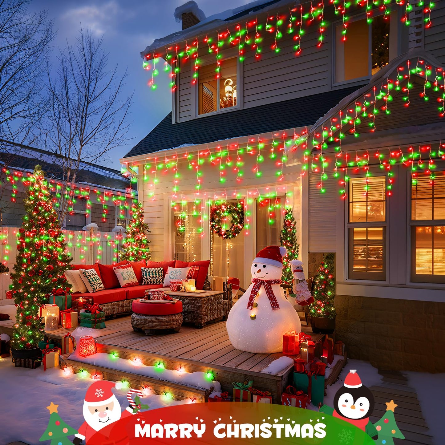 JMEXSUSS 400 LED Red and Green Icicle Lights Outdoor, 38.8ft Christmas Icicle Lights Plug in, Hanging Outdoor Indoor for Christmas House Party Holiday Decorations