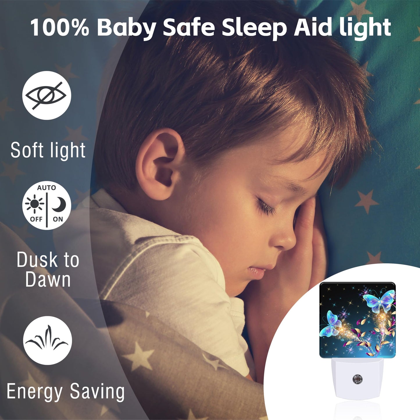 Magical Butterflies with Flowers Night Light Plug into Wall, Glitter Sparkle Butterfly Dusk to Dawn Night Light Plug in,0.5w Energy Saving Sleep Friendly NightLight for Kids Boys Girls Home Decor
