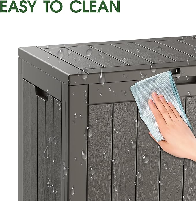 Outdoor Storage Box, Resin Deck Boxes Indoor and outdoor, Waterproof Storage Box Lockable Lid (Grey,35 Gallon)