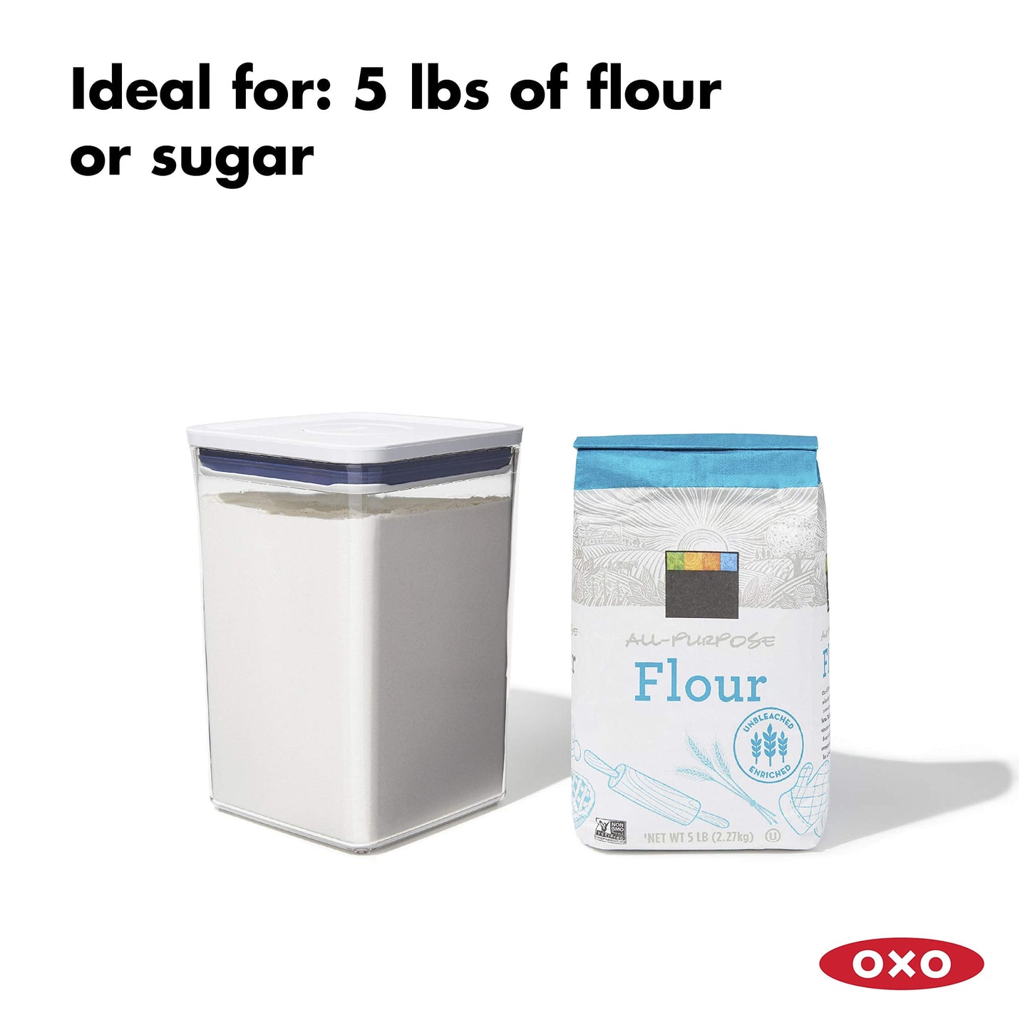OXO Good Grips 6 Piece Large Canister Set with Scoops, 4.4 qt each, White & Good Grips 5-Piece POP Container Set