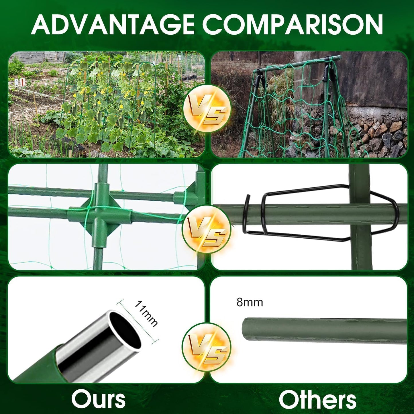 OTOSUNNY Garden Trellis for Climbing Plants Outdoor, Cucumber Trellis for Raised Bed Garden, Arch Trellis Support for Cucumbers Tomatoes Beans Peas, 50x48 inch, Metal Trellis with Netting, Green