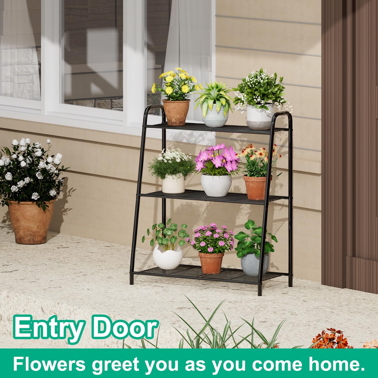 Plant Stand Indoor, Outdoor Tiered Plant Stand, Corner/Metal/Black Plant Shelf