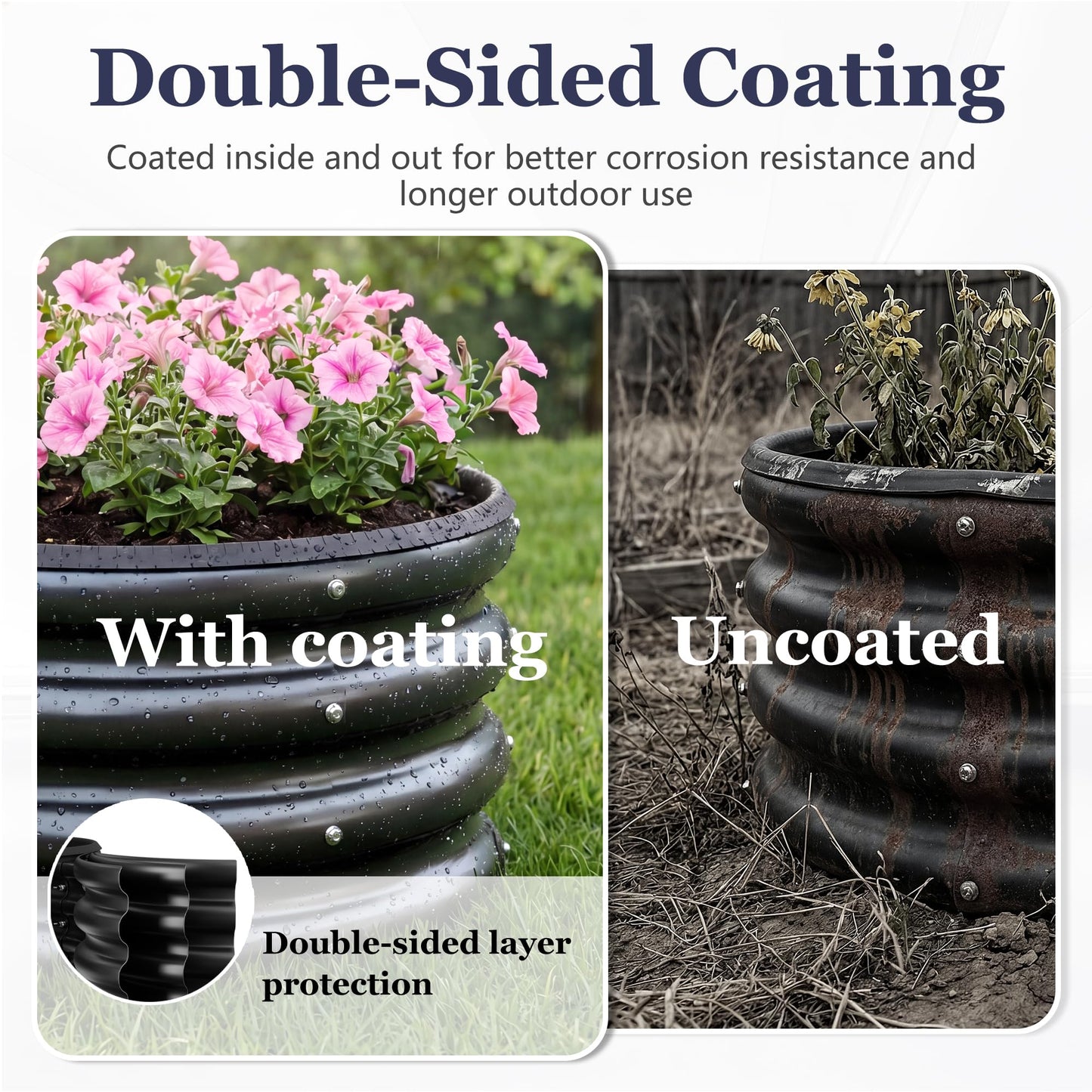SOCONT 2 x 2 x 1 ft Round Raised Garden Bed, Black 2 Pack 0.6 mm Thick Galvanized Steel Planter Box with Double Layer Paint and Safety Edge Trim for Vegetables Flowers Herbs Outdoor Garden