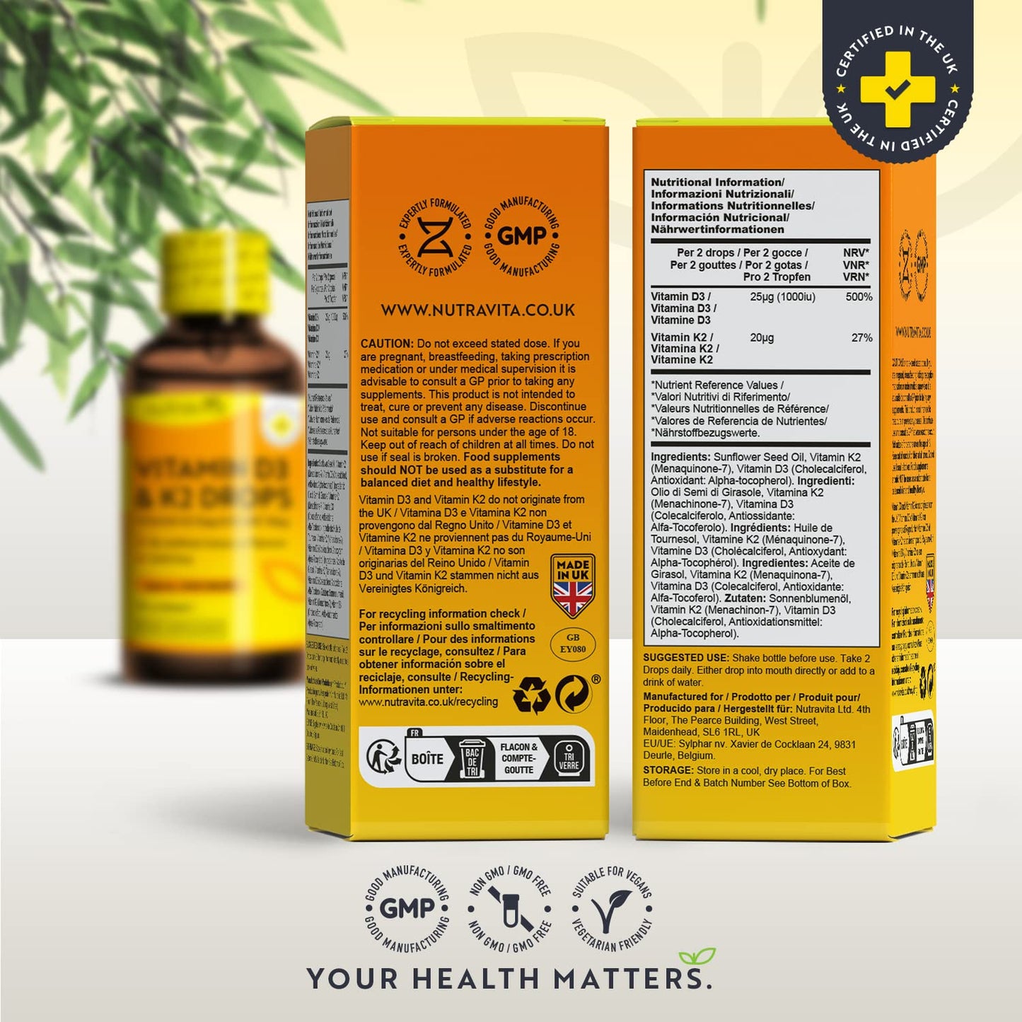 High Strength Vitamin D3 K2 MK7 Drops - Vitamin D 1000IU & K2 20ug per 2 Drops - 60ml Liquid Vitamin D3 and K2-1+ Year Supply Supports Immune System, Normal Bones, Muscles & Teeth