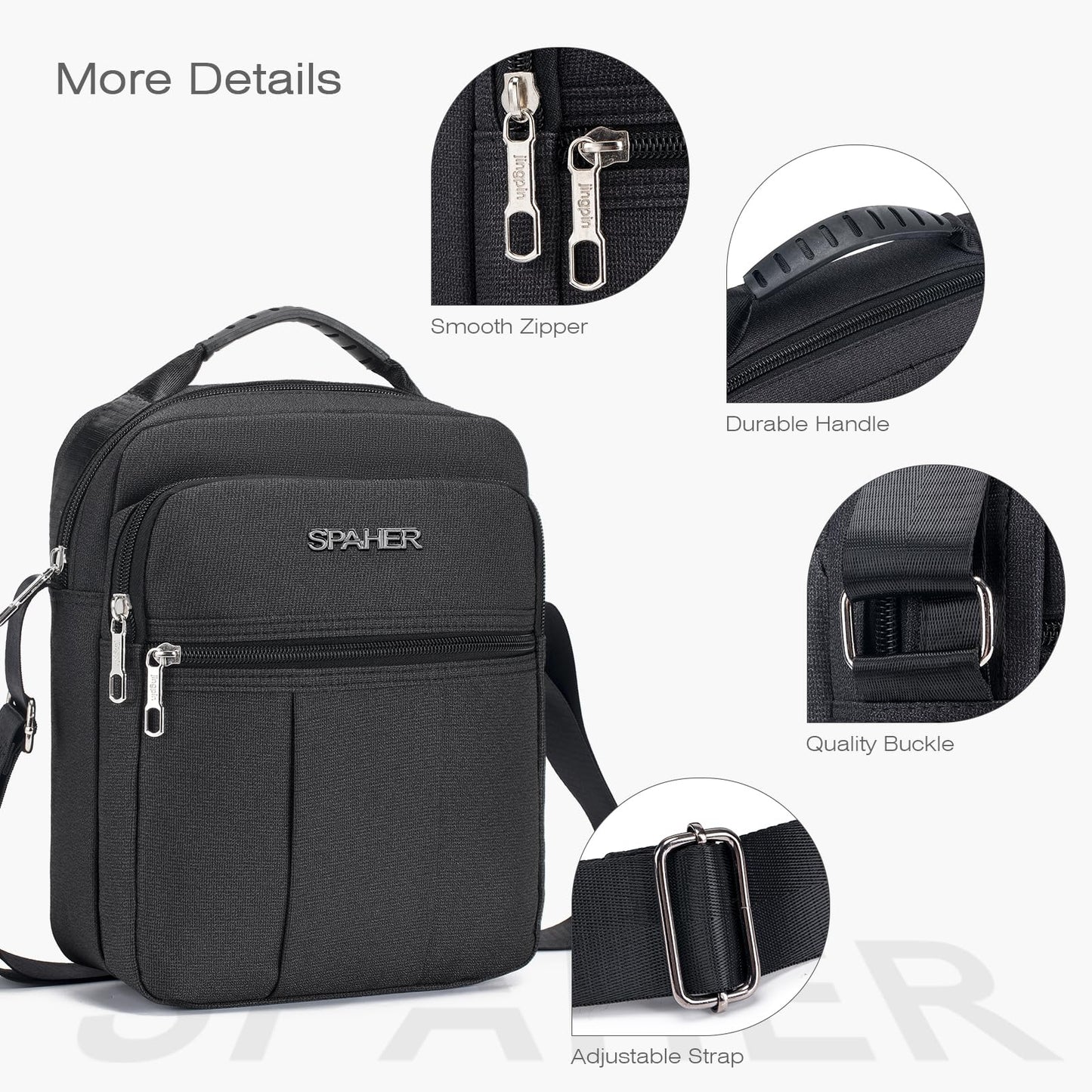 SPAHER Men Handbags Shoulder Bags Messenger Business Bag Crossbody Satchel Sling Travel Bag Daily Man Bag with Adjustable Shoulder Strap for Ipad 9.7 Inch Black