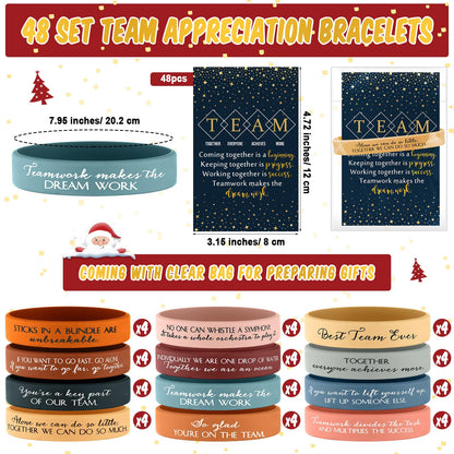 XunYee 48 Sets Team Appreciation Gifts for Employees Motivational Quote Silicone Bracelets Inspirational Card Office Gifts for Coworkers Staff Volunteer(Active Color)