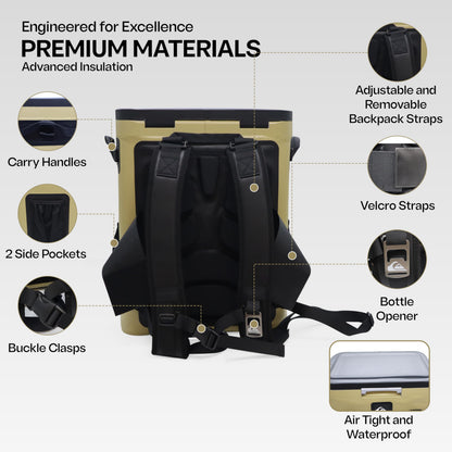 Quiksilver Zipperless Backpack Cooler 30L, Holds 36 Cans, 48 Hour Insulation, Leakproof & Waterproof Design, Heavy Duty TPU, IPX7, Padded Straps, Kangaroo Pockets, Bottle Opener (Cornstalk)