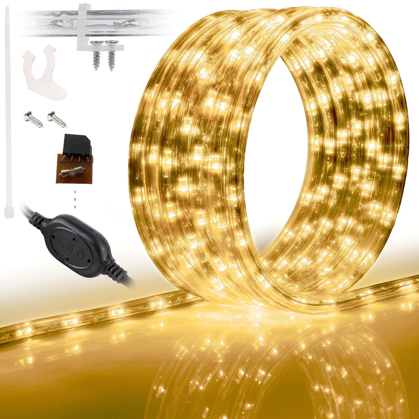 WYZworks 576LEDs, 50ft LED Outside Rope Lights, Waterproof Permanent Outdoor ETL Certified Connectable Clear Tube, Christmas Palm Tree Holiday Decorative Landscape Patio Accent Lighting - Warm White