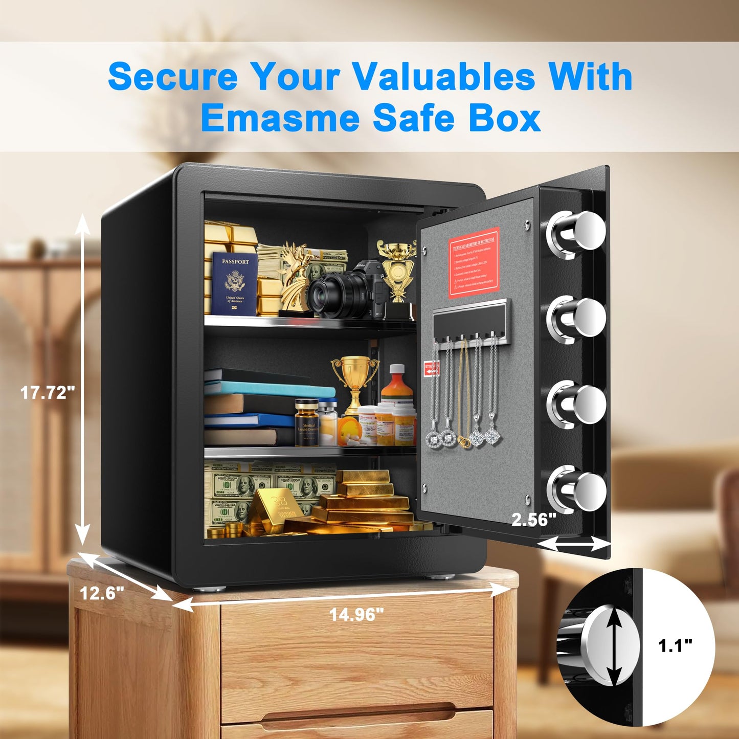 Safe Box, Home Safe with Fireproof &Waterproof Bag Caja Fuerte Para Dinero Money Safety Box for Cash Documents Safes for Home with Digital Electronic Keypad &Removable Shelf (2.0 Cubic Feet Digital)