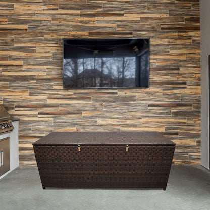 Oakland Living Brown Indoor and Outdoor Balcony Patio Deck Porch Pool 113 Gallon Wicker Storage Box Trunk Bin with Metal Frame