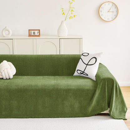 hyha Couch Cover for Dogs, Boho Sofa Covers for 3 Cushion Couch Washable, Chenille Sofa Slipcover for Pets, Soft Loveseat Sectional Couch Throw Blankets with Tassels (Green, 71x118 Inch)