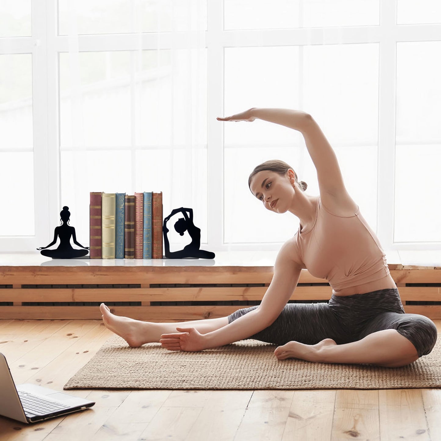 Yoga Pose Metal Decorative Bookends, Yoga Decor, Yoga Gifts for Women for Home, Bedroom, Bookshelf, Office Decor, Living Room Decor(Black)