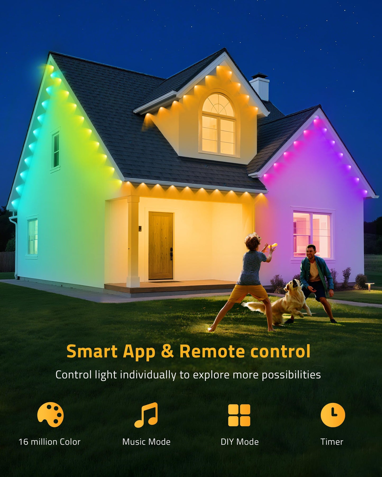 DELITOR 111FT Permanent Outdoor Lights,72 RGB Eaves Lights with App Control Remote, IP65 Waterproof Eternity Eaves Lighting, Outdoor Light for Outside Roofline Decor, Party, Holiday Xmas