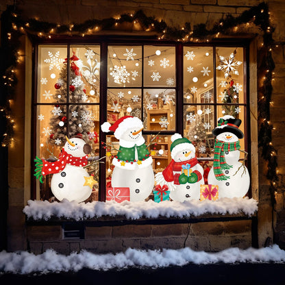 128 PCS Large Christmas Window Clings Snowman Snowflake Stcikers for Christmas Window Decorations