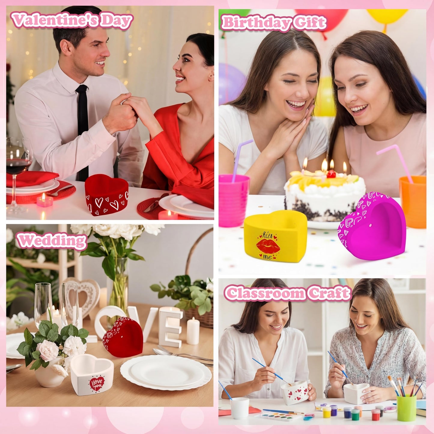 Beeveer 6 Pcs DIY Mother's Day Craft Kits Make Your Own Ceramic Succulent Planters Paintable Heart Shaped Decoration, and Ceramic Succulent Planters Kit for Mother's Day from Daughter So