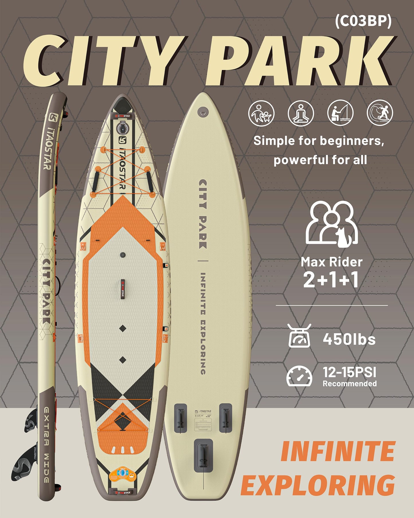 iTAOSTAR C03B 35" Super Wide Paddle Board, More Fun Inflatable Paddle Board with 5 Fins，12 Foot Stand Up Paddle Board with Premium SUP Accessories for Adults of All Skill Levels