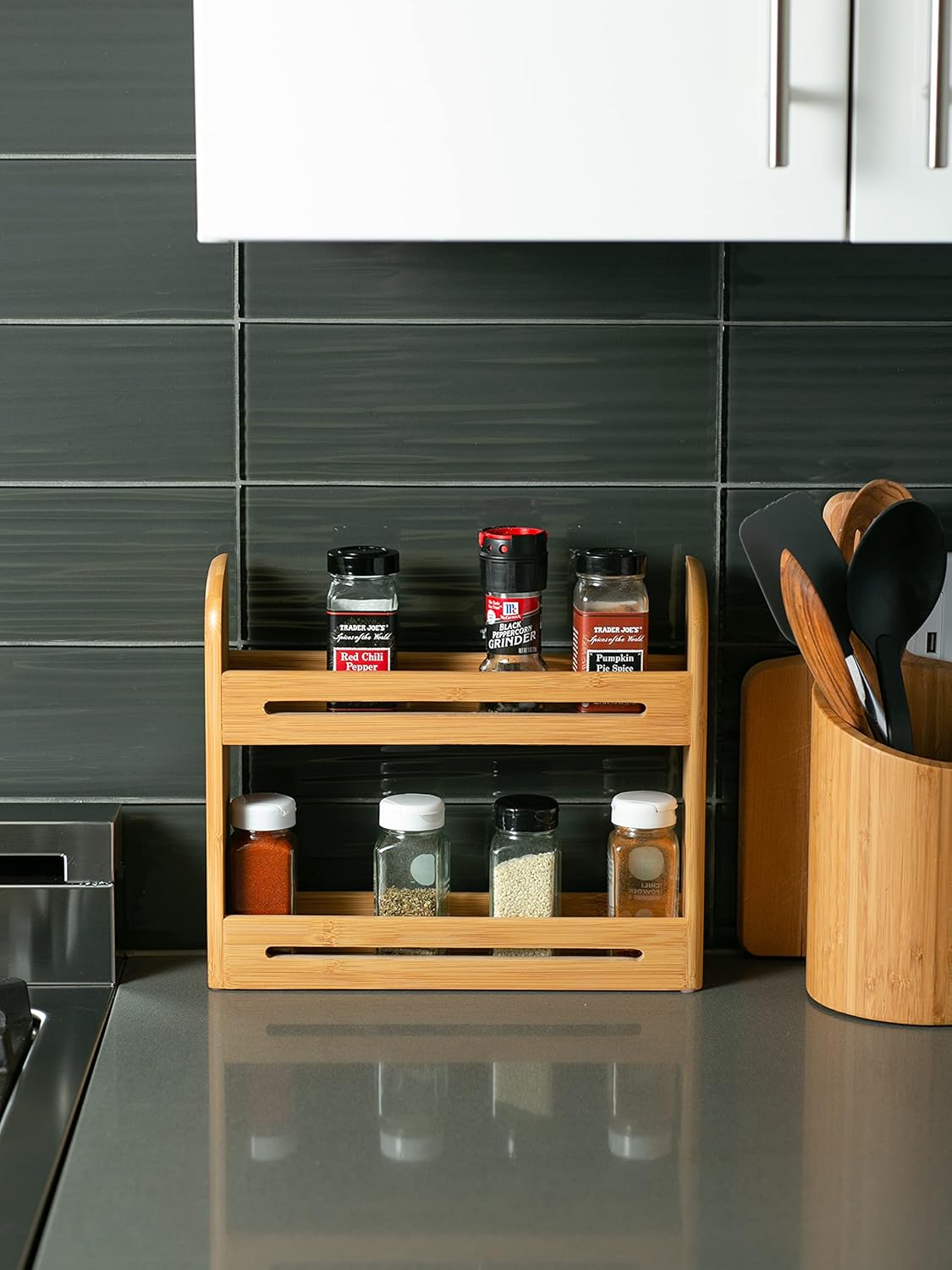 RSVP International Bamboo Collection, Countertop Décor for Kitchen & Tabletop, Spice Rack, 12x2.75x10.25"