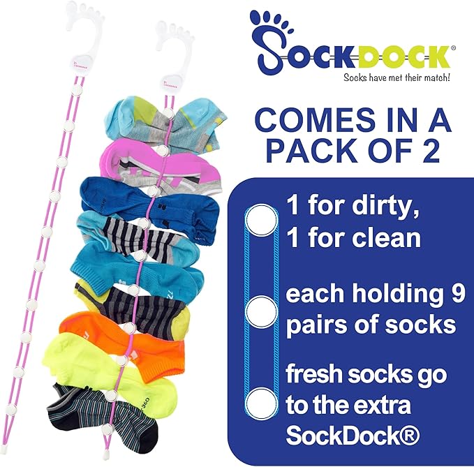 Sock Laundry Solution for Washing Drying & Storing Socks in Pairs, Clip & Hold