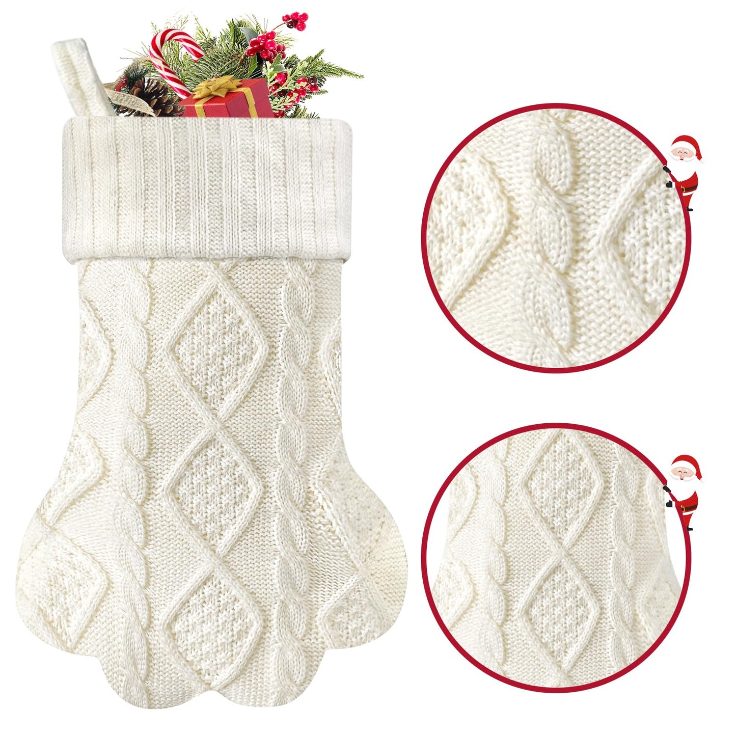 Malier Christmas Stocking for Dogs Cats, Knit White Dog Christmas Stocking, Paw Shape Pet Christmas Stocking Large Cat Stockings Hanging Stocking for Dogs Cats Pets (White)